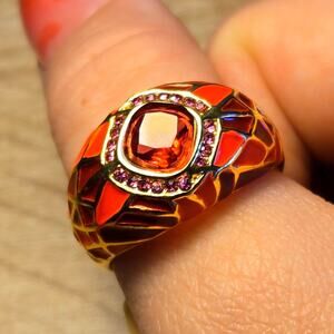 size 11 Mosaic Gold and Red Gemstone Ring